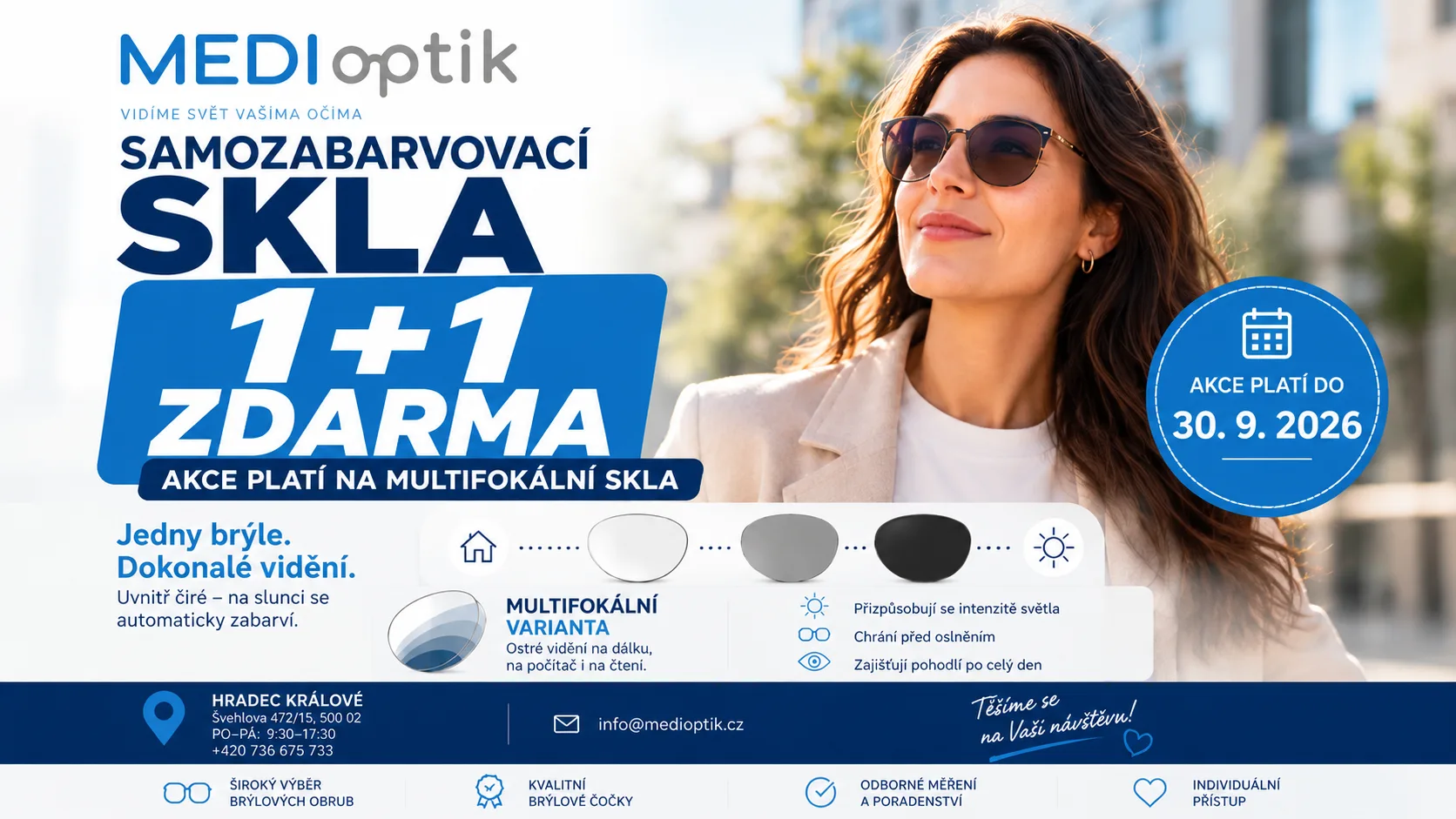 Akce: Samozabarvovací skla 1+1 zdarma — platí i na multifokální